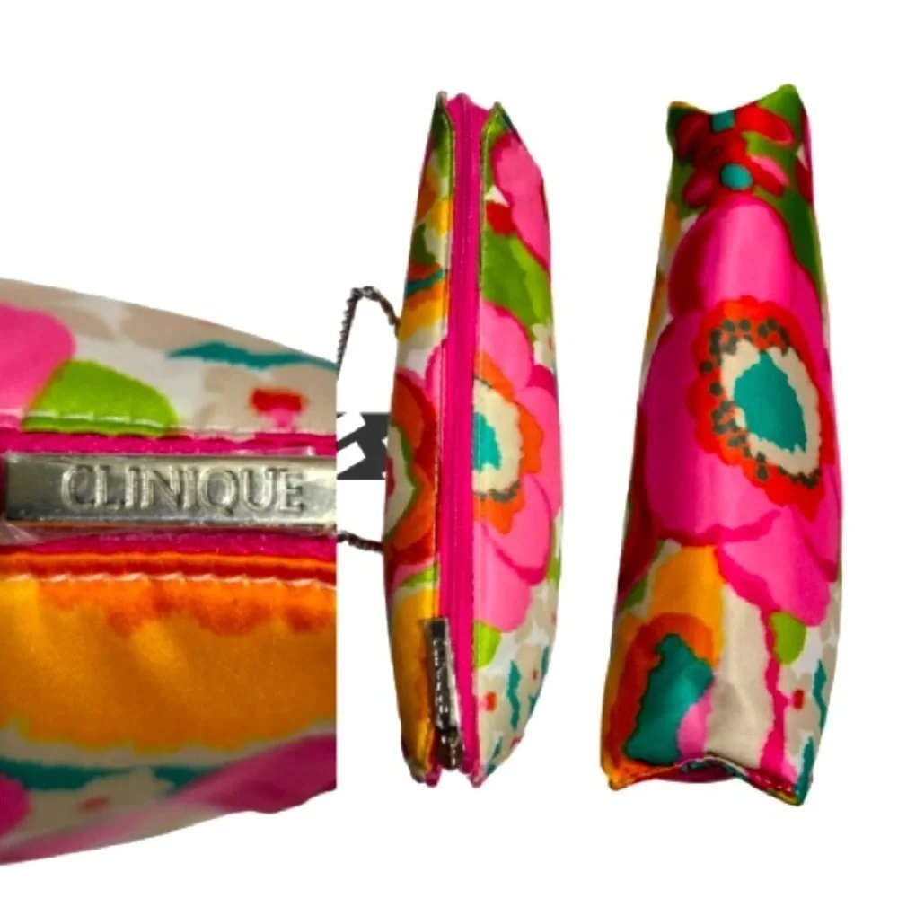 Clinique Floral Multicolor Women's Makeup/ Accessory Zip Clutch/Pouch